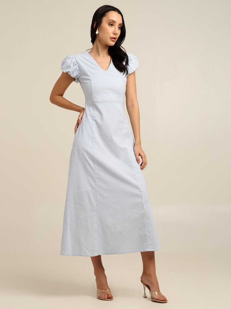 7OUNCE Blue Striped Maxi Dress for Women - Image 3